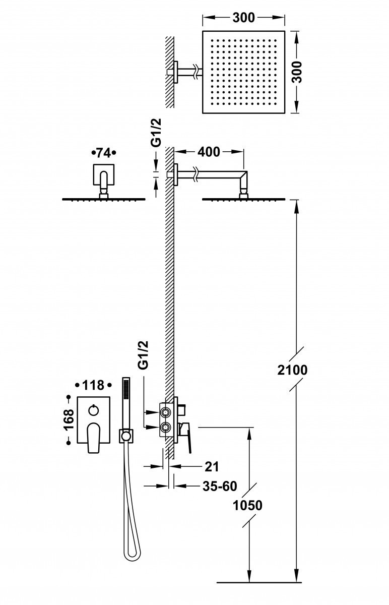 Tres Exclusive Project-Tres zestaw prysznicowy podtynkowy z deszczownicą 30x30 kompletny 24K złoto 21128004OR
