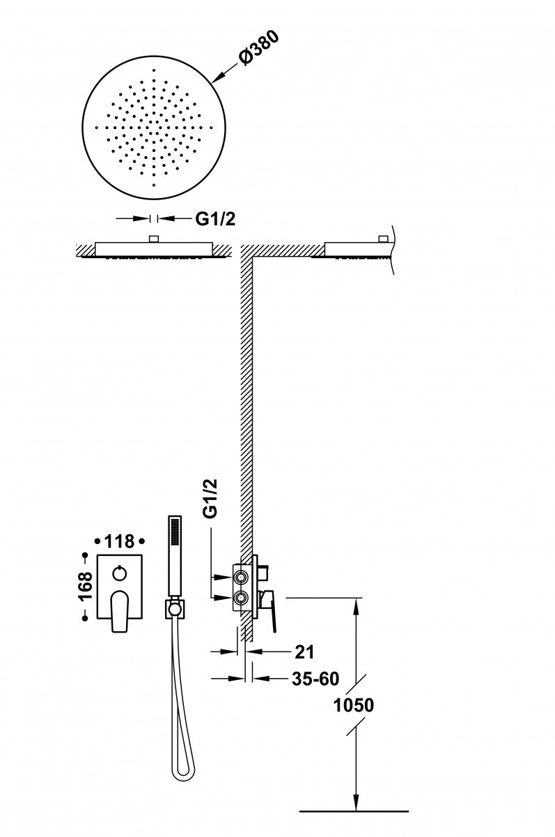 Tres Exclusive Project-Tres zestaw prysznicowy podtynkowy z deszczownicą 38x38 kompletny czarny matowy 21128006NM