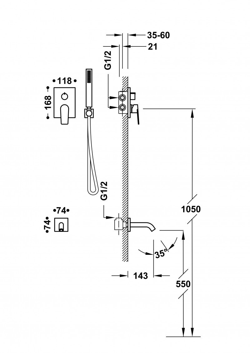 Tres Exclusive Project-Tres zestaw wannowy podtynkowy z wylewką kompletny 24K różowe złoto 21128007OP