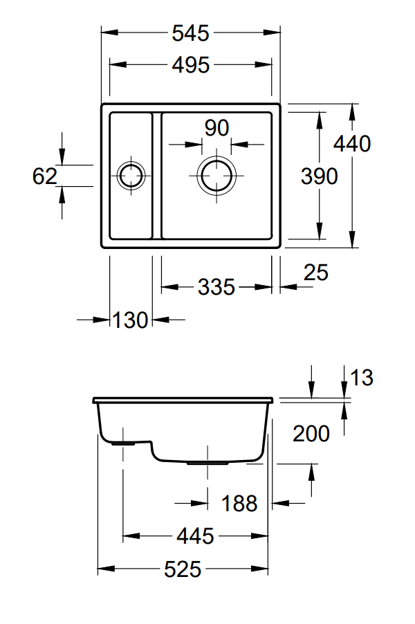 Villeroy&Boch Subway 60XU zlewozmywak ceramiczny 1,5 komory podwieszanej Chromit CeramicPlus 675801J0