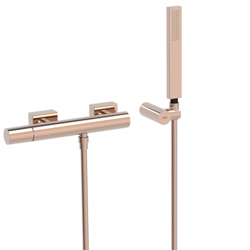 Tres Exclusive Project-Tres bateria prysznicowa ścienna z zestawem natryskowym 24K różowe złoto 211.167.01.OP