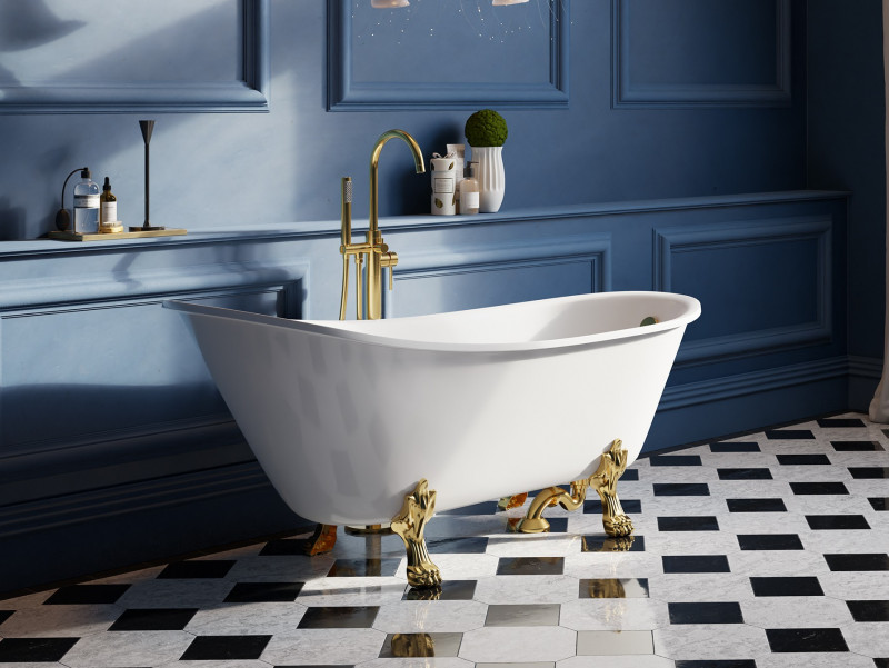 BESCO Olaya wanna wolnostojąca 160x68 biały + nogi złote WAO-160+ZL