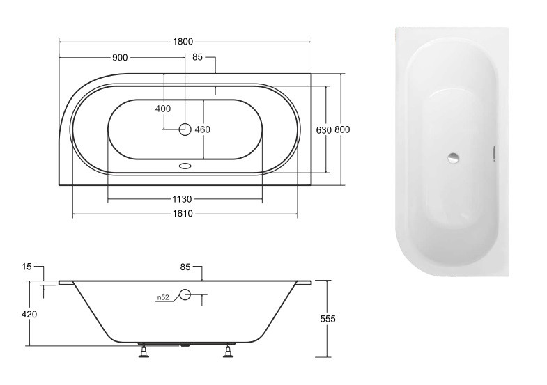 BESCO Avita Slim+ wanna asymetryczna lewa 180x80 z syfonem złotym akryl biały WAV-180-LPZ