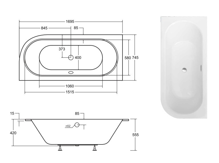 BESCO Avita Slim+ wanna asymetryczna lewa 170x75 z syfonem złotym akryl biały WAV-170-LPZ