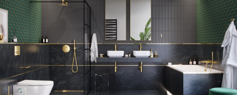 Excellent Riko stojak na papier toaletowy ze szczotką WC złoty DOEX.1650GL