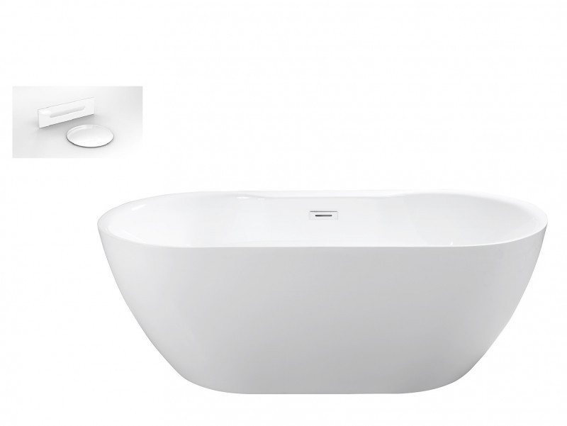 Besco Navia wanna wolnostojąca 160x80 cm akryl biały + syfon biały WAS-160-NBI