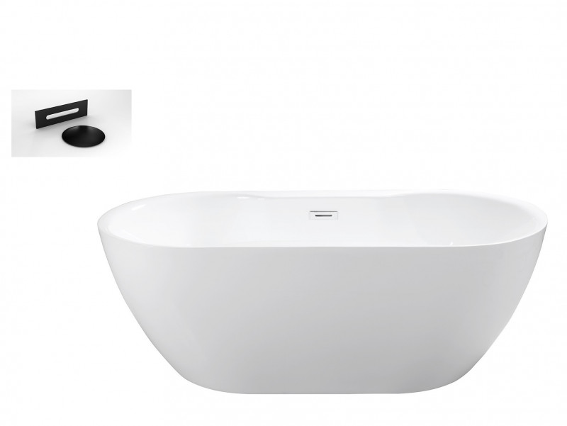 Besco Navia wanna wolnostojąca 140x75 cm akryl biały + syfon czarny WAS-140-NCZ