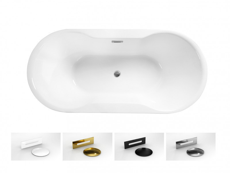 Besco Navia wanna wolnostojąca 150x80 cm akryl biały + syfon czarny WAS-150-NCZ