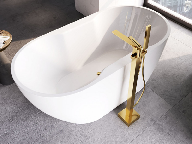 Besco Navia wanna wolnostojąca 160x80 cm akryl biały + syfon złoty WAS-160-NZL