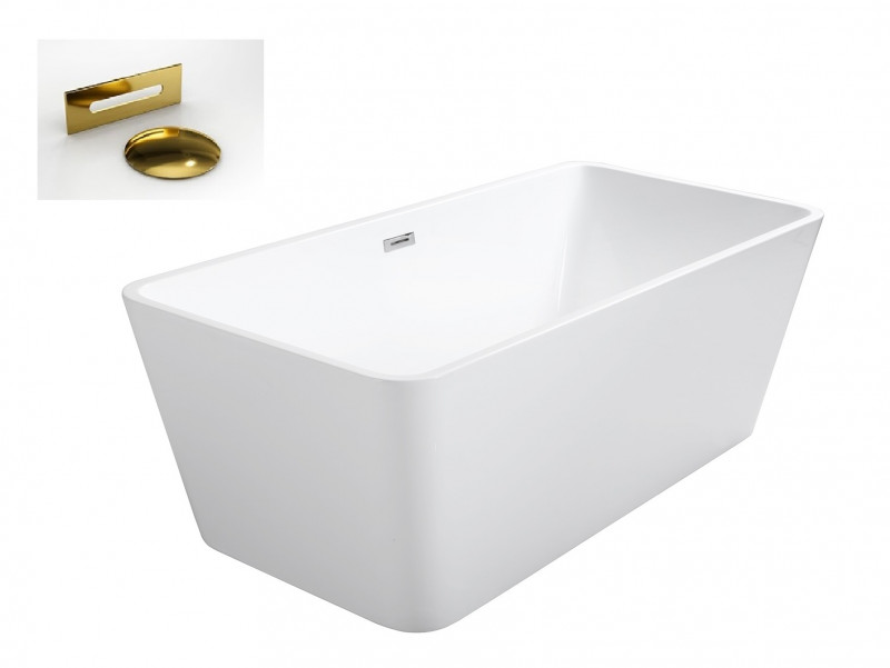 Besco Evita wanna wolnostojąca 160x80 cm akryl biały + syfon złoty WAS-160-EZL