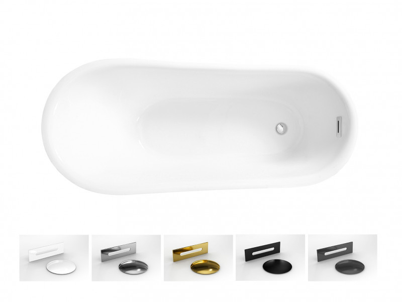 Besco Calima wanna wolnostojąca 170x74 cm akryl biały + syfon złoty WAS-170-CZL