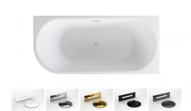 Besco Zoya wanna wolnostojąca przyścienna prawa 170x80 cm akryl biały + syfon grafit WAS-170-ZLG