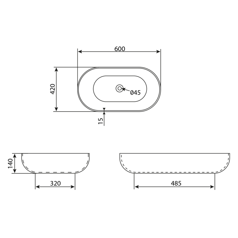 Sapho Caleo Umywalka owalna nablatowa/stawiana na blat ceramiczna 60x42 cm biały CA590