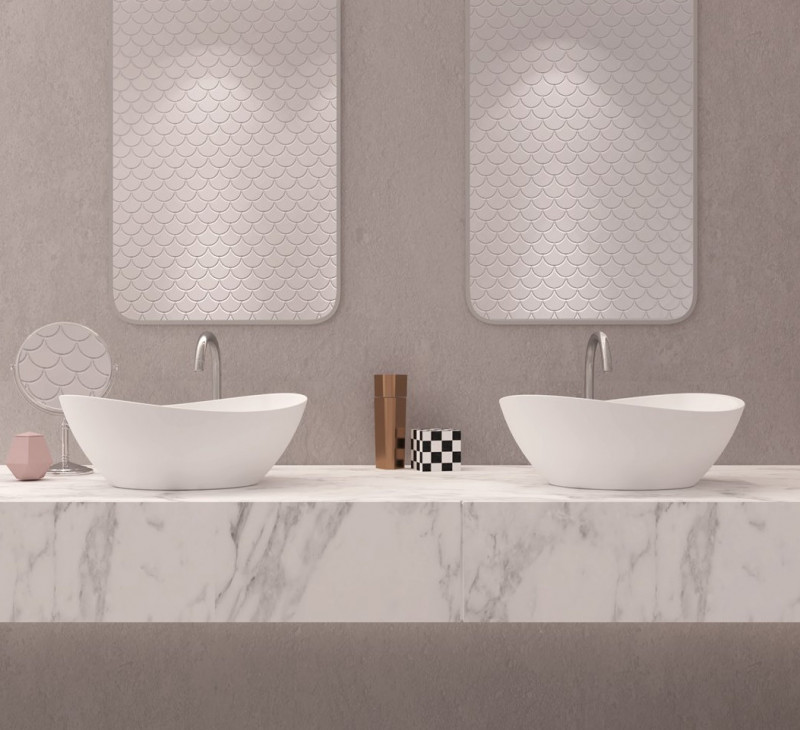 Sanitti Tre umywalka stawiana na blat 47x38 lany marmur biały połysk TRE-47-BP