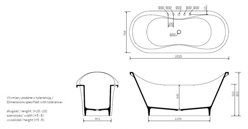Sanitti Uno XL wanna wolnostojąca 182x77 cm lany marmur biały połysk 11011100