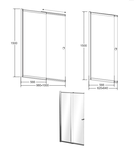 BESCO Easy Slide parawan nawannowy przesuwny 100 cm L/P chrom przejrzyste PES-2S