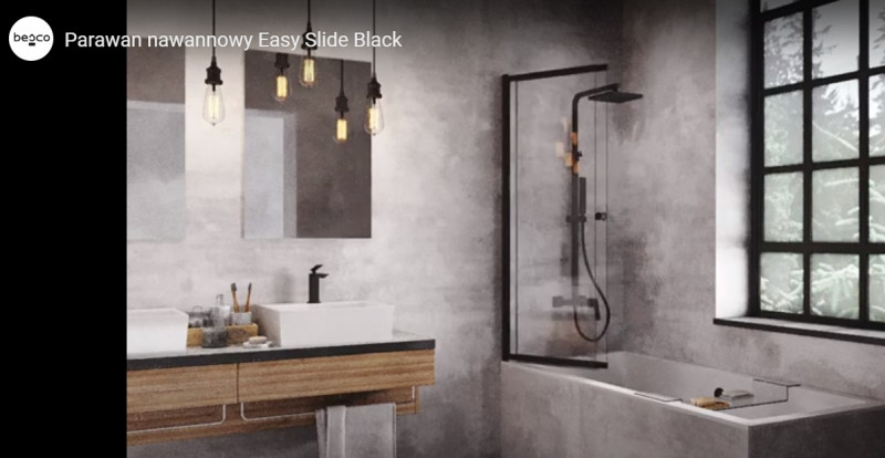 BESCO Easy Slide Black parawan nawannowy przesuwny 100 cm L/P czarny przejrzyste PESB-2S
