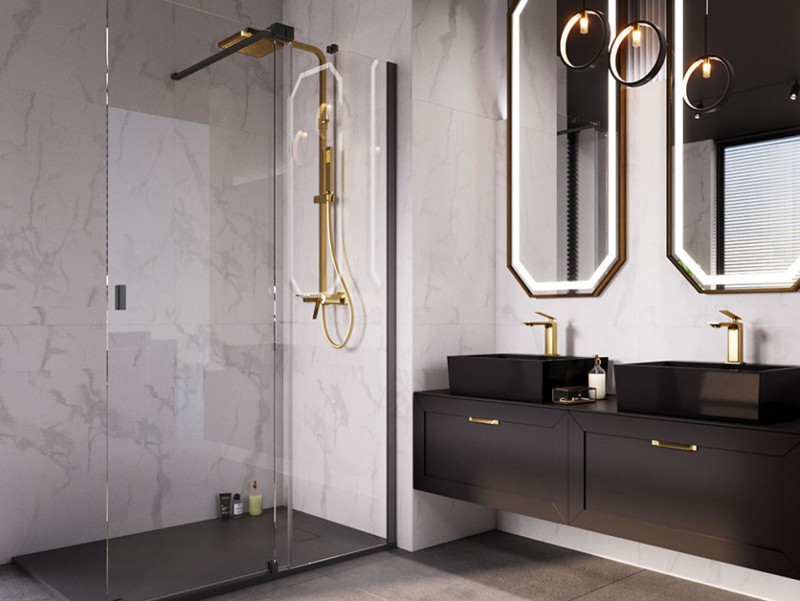 Besco Vayo Black kabina Walk-In ścianka suwana 100 cm L/P przeźroczyste czarny ProClean VYB-100-200C