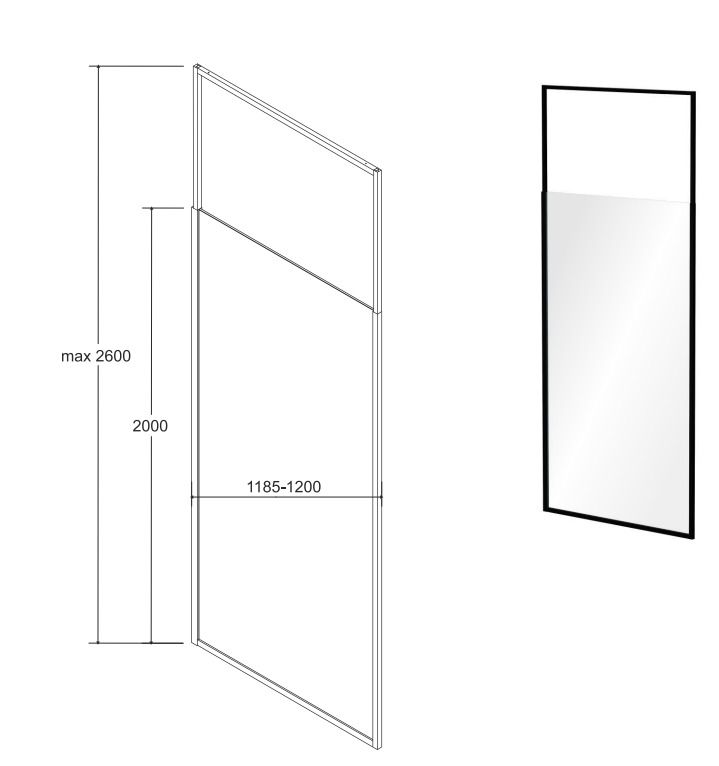 BESCO Icon Black kabina Walk-In 120 cm wspornik sufitowy 200-260 cm przeźroczyste czarny mat ProClean IC-120-200C