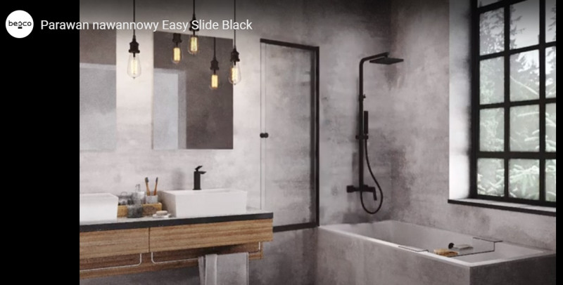 BESCO Easy Slide Black parawan nawannowy przesuwny 100 cm L/P czarny przejrzyste PESB-2S