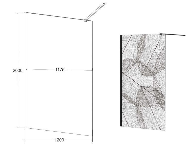 Besco Leafy kabina prysznicowa walk-in 120 cm przeźroczyste czarny/motyw liści ProClean LF-120-200C