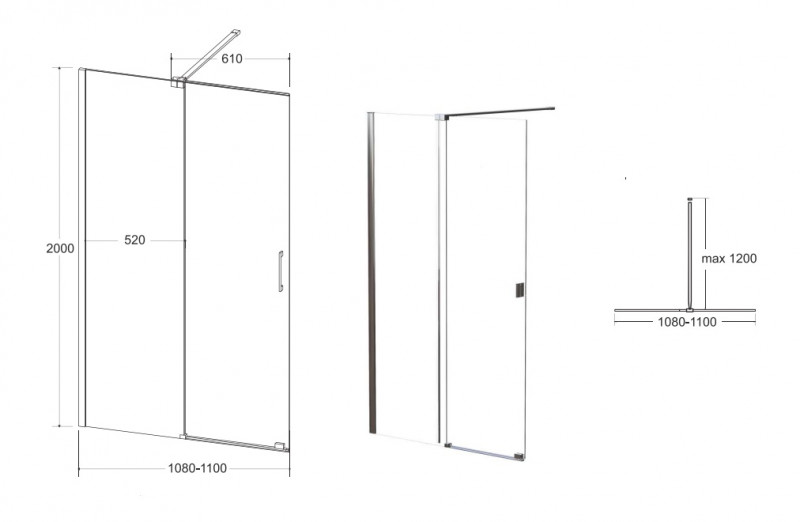Besco Vayo kabina Walk-In ścianka suwana 110 cm L/P przeźroczyste chrom ProClean VY-110-200C