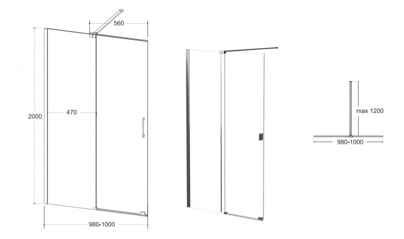 Besco Vayo kabina Walk-In ścianka suwana 100 cm L/P przeźroczyste chrom ProClean VY-100-200C