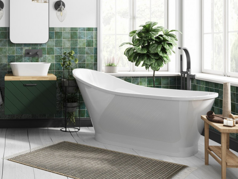 BESCO Gloria wanna wolnostojąca 160x68 cm Mineral DuraBe + syfon grafit WMD-160-GLGR