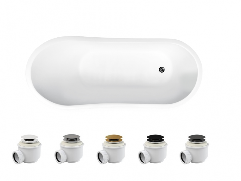 BESCO Gloria wanna wolnostojąca 160x68 cm Mineral DuraBe + syfon czarny WMD-160-GLB