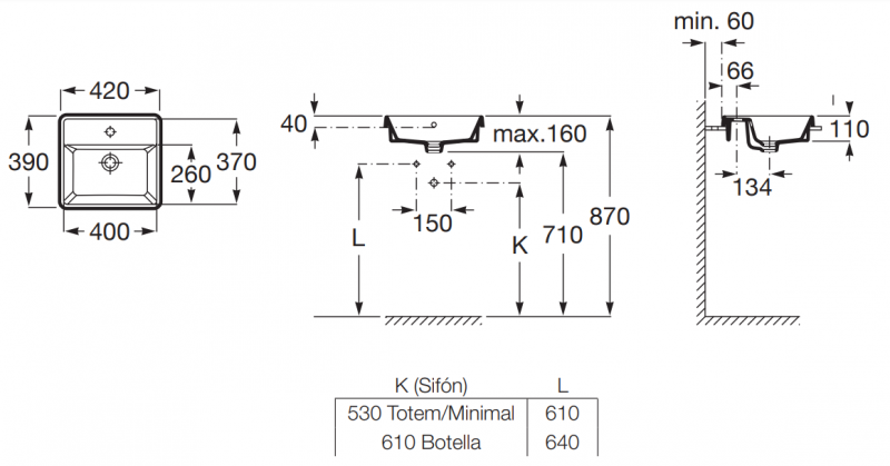 Roca Gap Square umywalka wpuszczana w blat prostokątna 42x39 biały Supraglaze A3270Y9S00