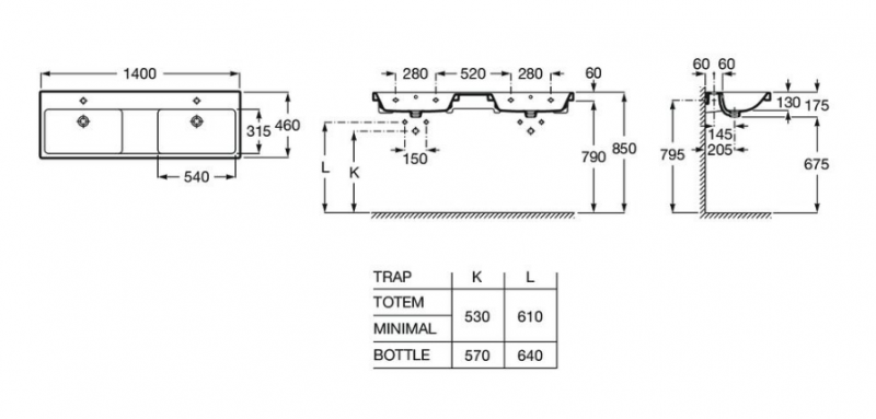 Roca Gap umywalka wisząca podwójna 140x46 biały Supraglaze A3270MUS00