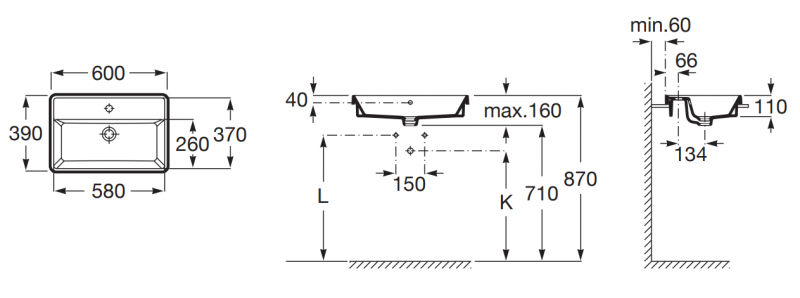 Roca Gap Square umywalka wpuszczana w blat z otworem prostokątna 60x39 biały Supraglaze A3270YAS00