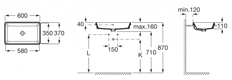 Roca Gap Square umywalka wpuszczana w blat prostokątna 60x37 biały Supraglaze A3270Y8S00