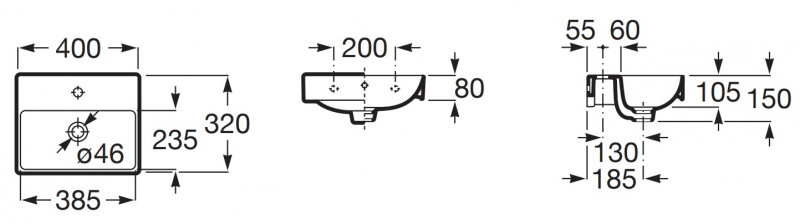 Roca Ona Compacto umywalka wisząca 40x32 Fineceramic biały A32768D000