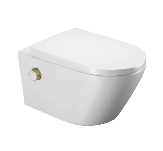 Excellent Dakota 2.0 D2 toaleta myjąca muszla wisząca z deską z funkcją bidetu biały + pilot +pokrętło złote ZEPR.0124.03