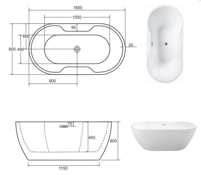 Besco Navia Glam wanna wolnostojąca 160x80 cm akryl srebrna + syfon chrom WA-160-NSG