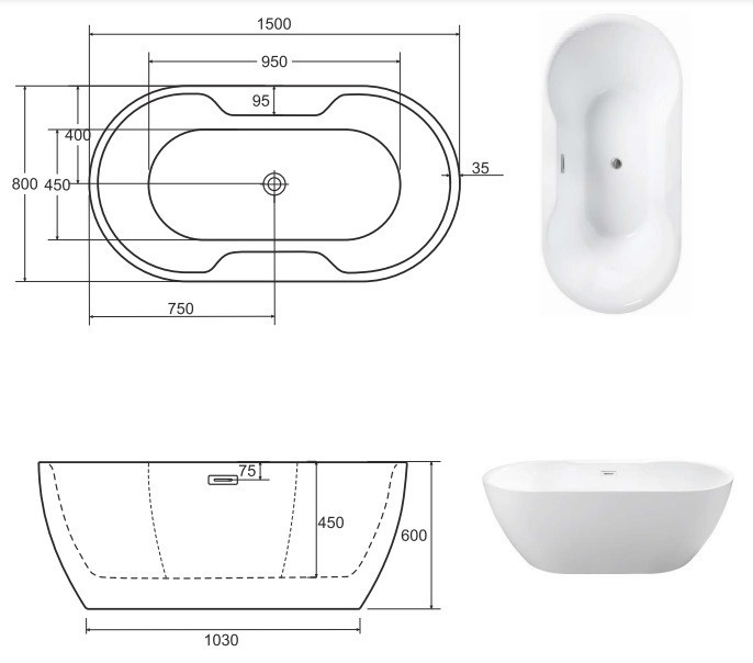 Besco Navia Glam wanna wolnostojąca 150x80 cm akryl srebrna + syfon chrom WA-150-NSG