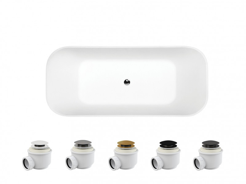 Besco Assos S-Line wanna wolnostojąca 160x70 lany marmur + syfon złoty WMD-160-ASG