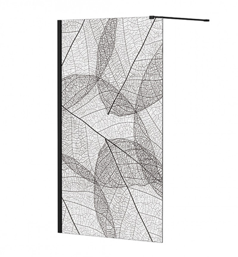 Besco Leafy kabina prysznicowa walk-in 100 cm przeźroczyste czarny/motyw liści ProClean LF-100-200C