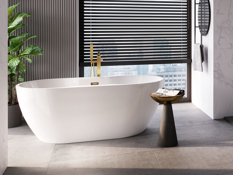 Besco Navia Glam wanna wolnostojąca 160x80 cm akryl złota + syfon złoty WA-160-NGZ