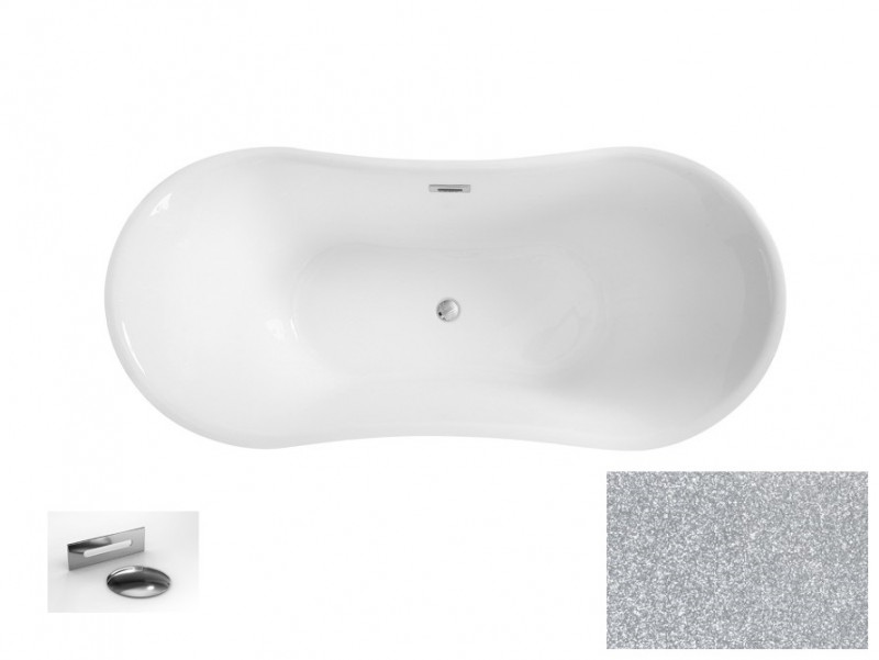Besco Amber Glam wanna wolnostojąca 170x80 cm akryl srebrna + syfon chrom WA-170-ASR