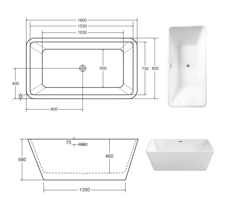 Besco Evita Glam wanna wolnostojąca 160x80 cm akryl srebrna + syfon chrom WA-160-ESR