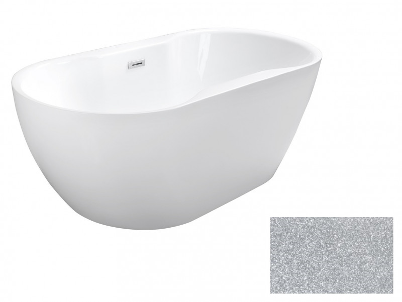 Besco Navia Glam wanna wolnostojąca 150x80 cm akryl srebrna + syfon chrom WA-150-NSG