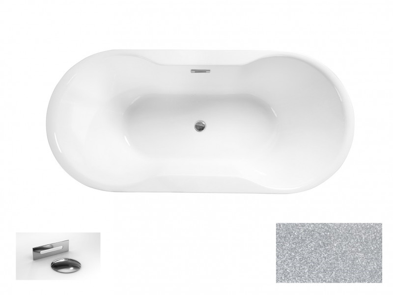 Besco Navia Glam wanna wolnostojąca 140x75 cm akryl srebrna + syfon chrom WA-140-NSG