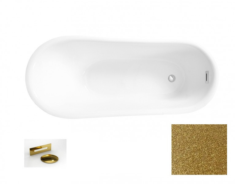 Besco Calima Glam wanna wolnostojąca 170x74 cm akryl złota + syfon złoty WAS-170-CZL