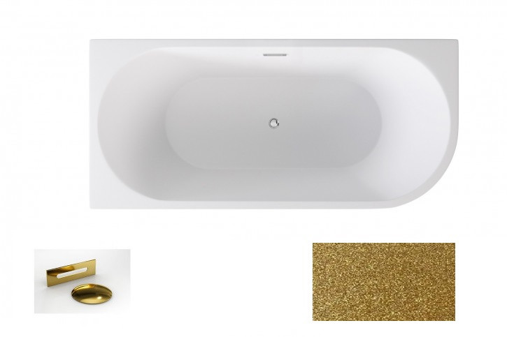 Besco Zoya Glam wanna wolnostojąca przyścienna lewa 150x75 cm akryl złota + syfon złoty WA-150-ZLZZ