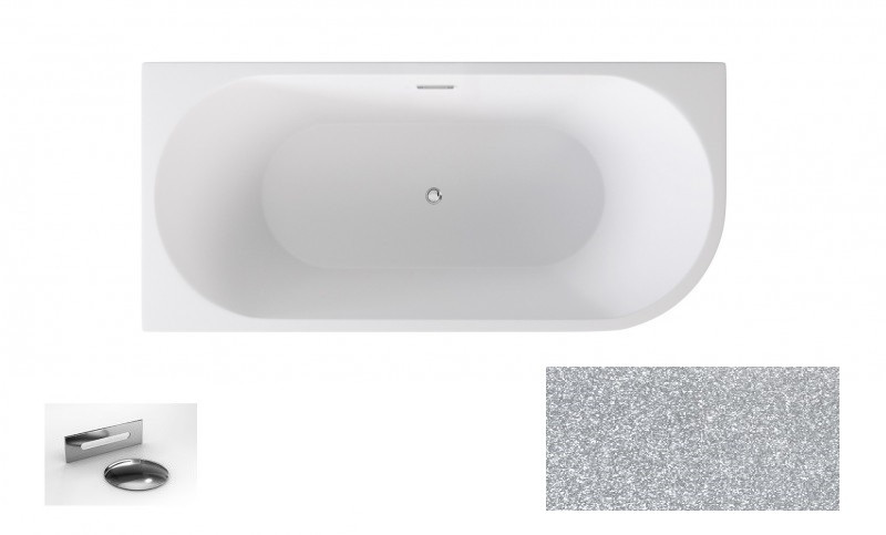 Besco Zoya Glam wanna wolnostojąca przyścienna lewa 150x75 cm akryl srebrna + syfon chrom WA-150-ZLSR