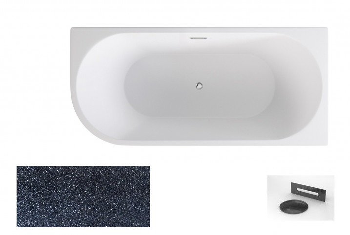 Besco Zoya Glam wanna wolnostojąca przyścienna prawa 150x75 cm akryl grafitowa + syfon grafit WA-150-ZPGG