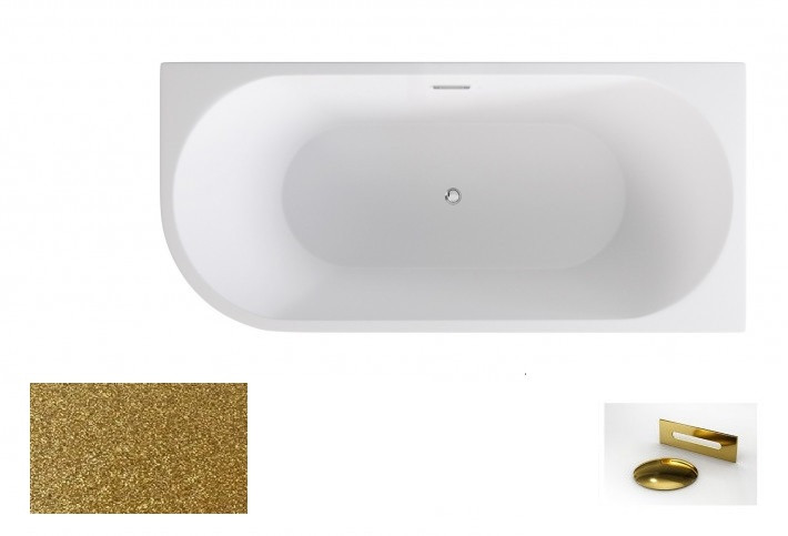 Besco Zoya Glam wanna wolnostojąca przyścienna prawa 150x75 cm akryl złota + syfon złoty WA-150-ZPZZ