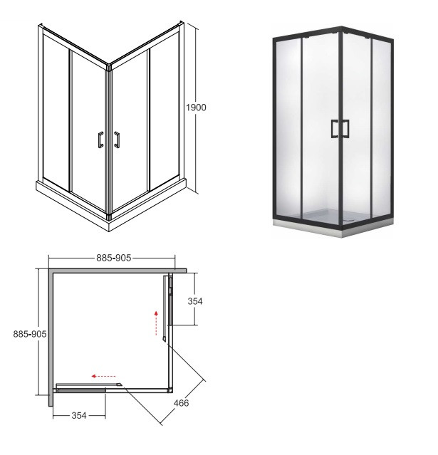 BESCO Modern Black kabina kwadratowa 90x90 drzwi przesuwane czarny przeźroczyste ProClean MKB-90-190-C